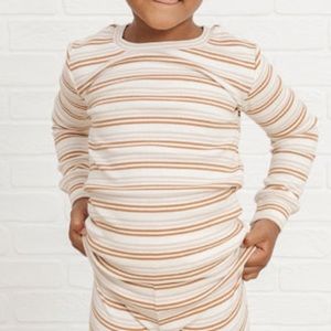Rylee + Cru Tan Cream Cinnamon Striped Long Sleeve Organic Cotton Pajamas 12-14Y